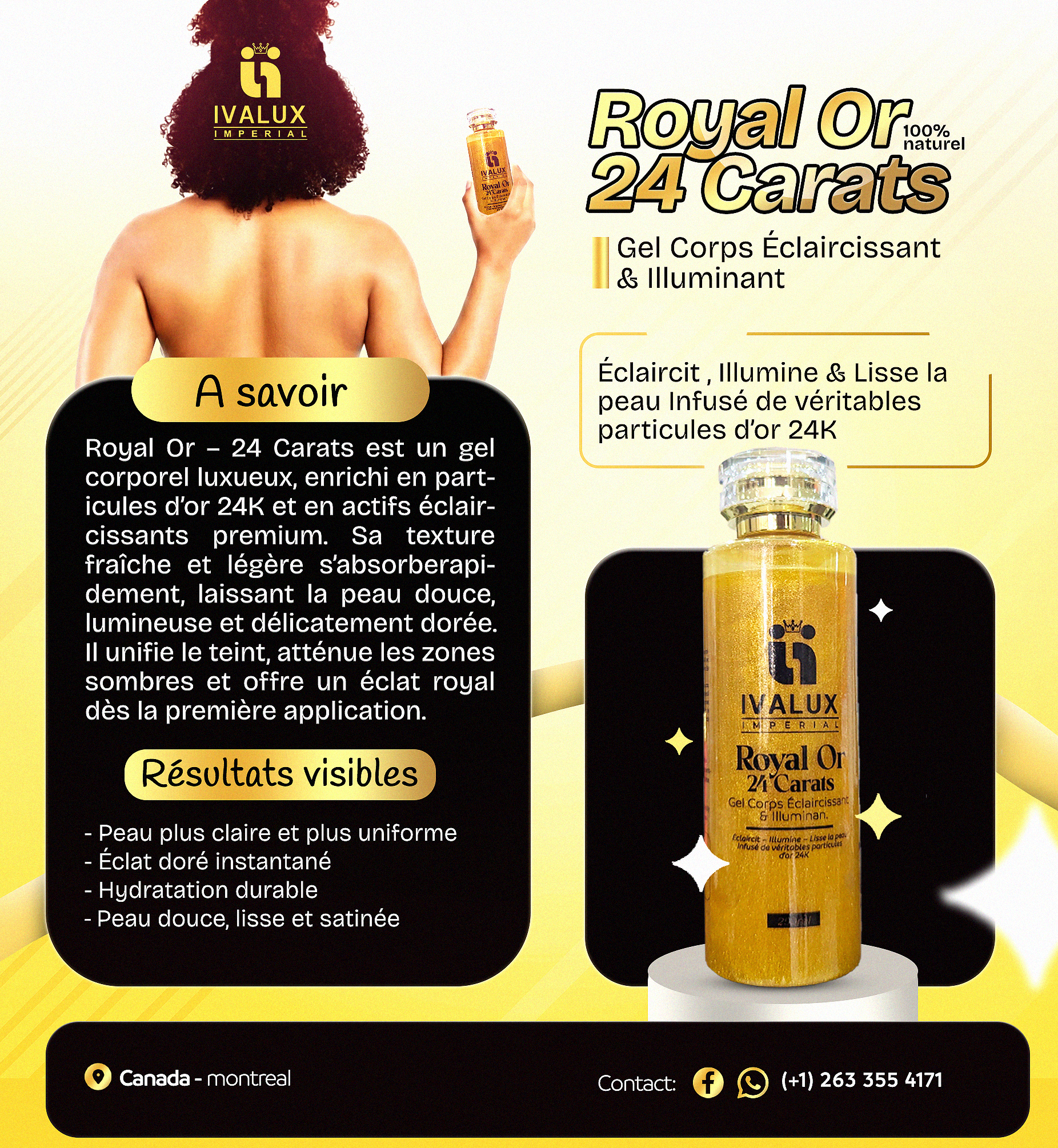 Royal Or 24 Carats – Gel Corps Éclaircissant, Illuminant & Anti-Âge aux Particules d’Or 24K