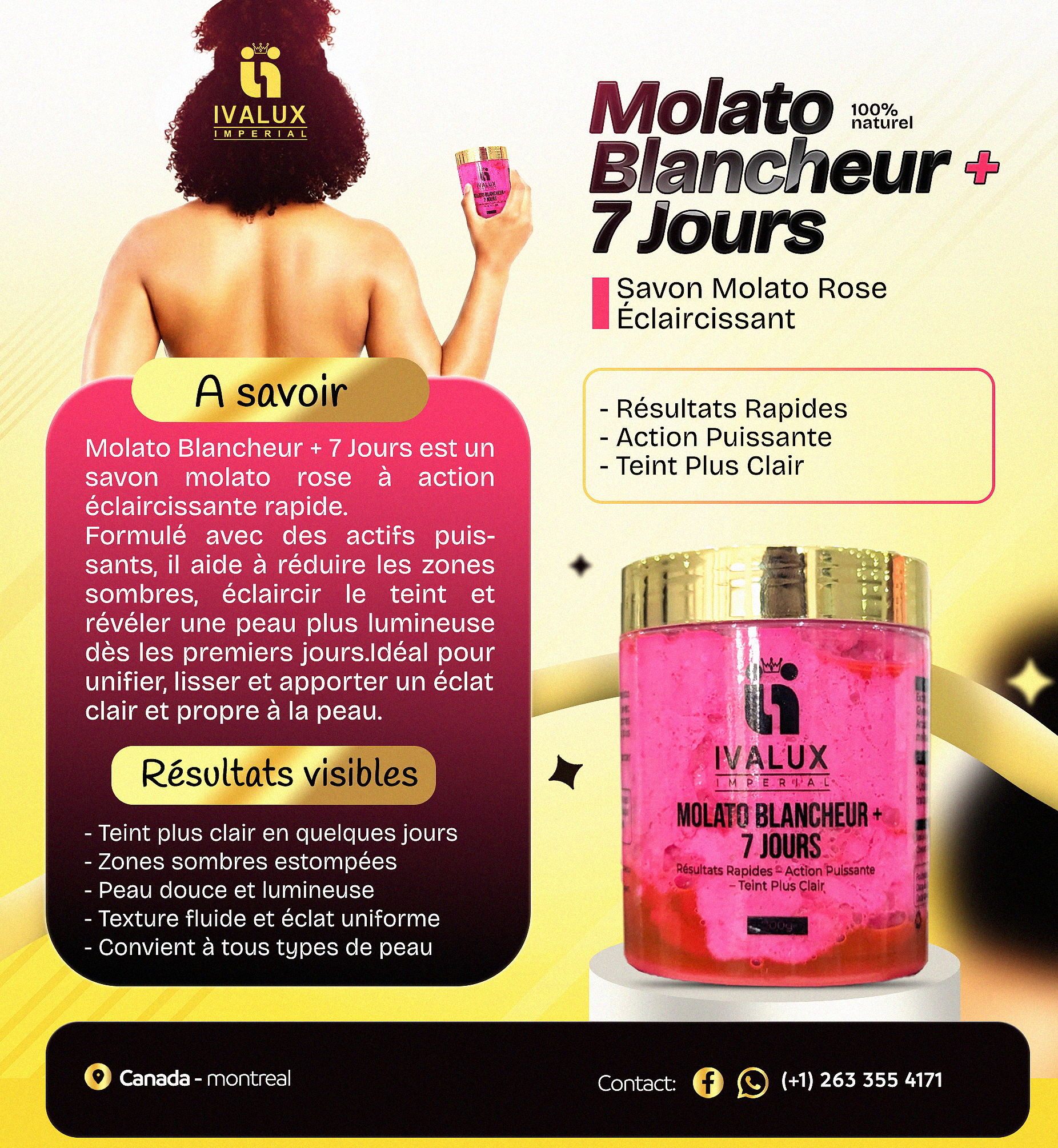 Molato Blancheur + 7 Jours – Savon Rose Blanchissant & Éclaircissant Puissant