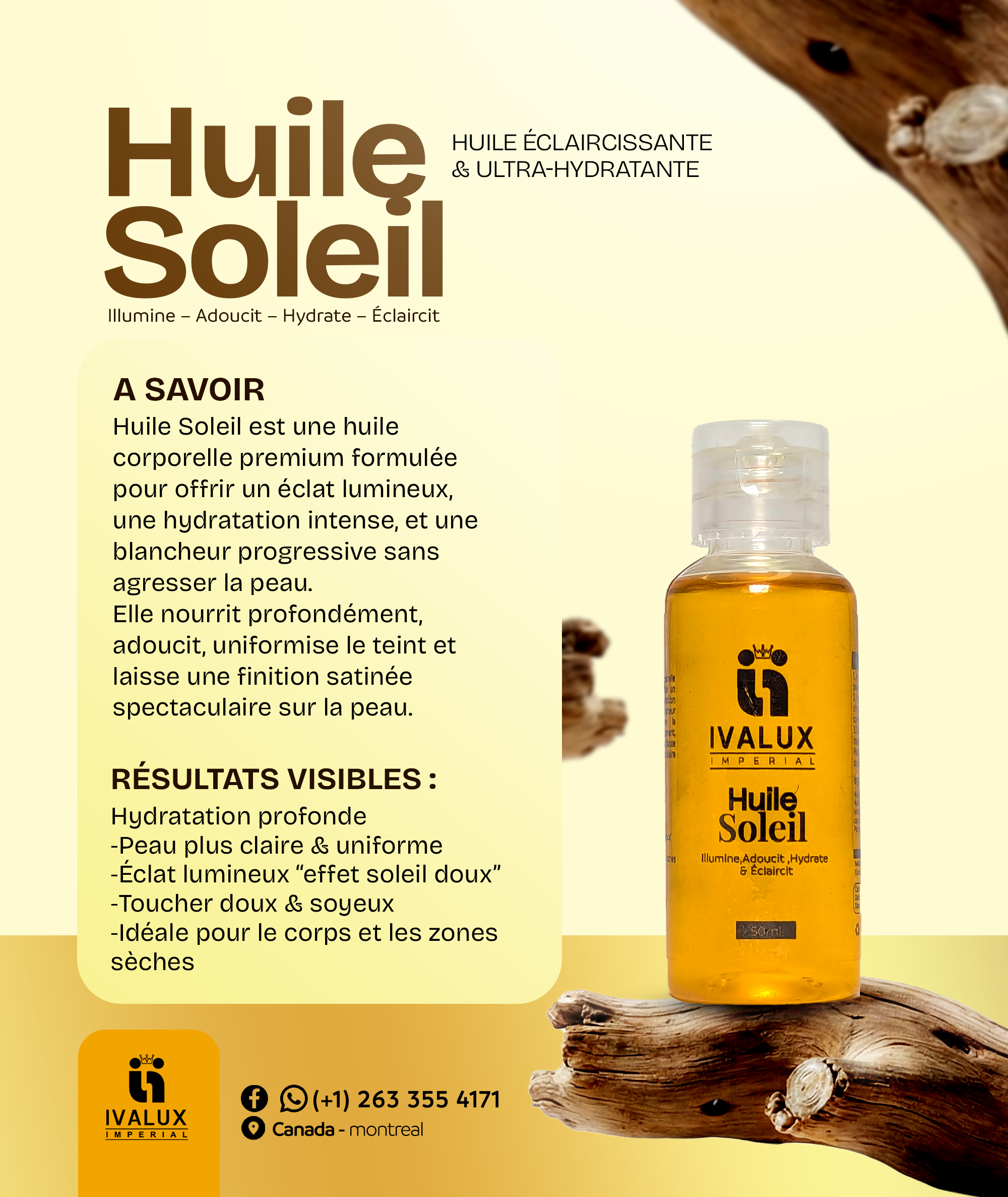 Huile Soleil – Huile Éclaircissante, Ultra-Hydratante & Illuminatrice Corps